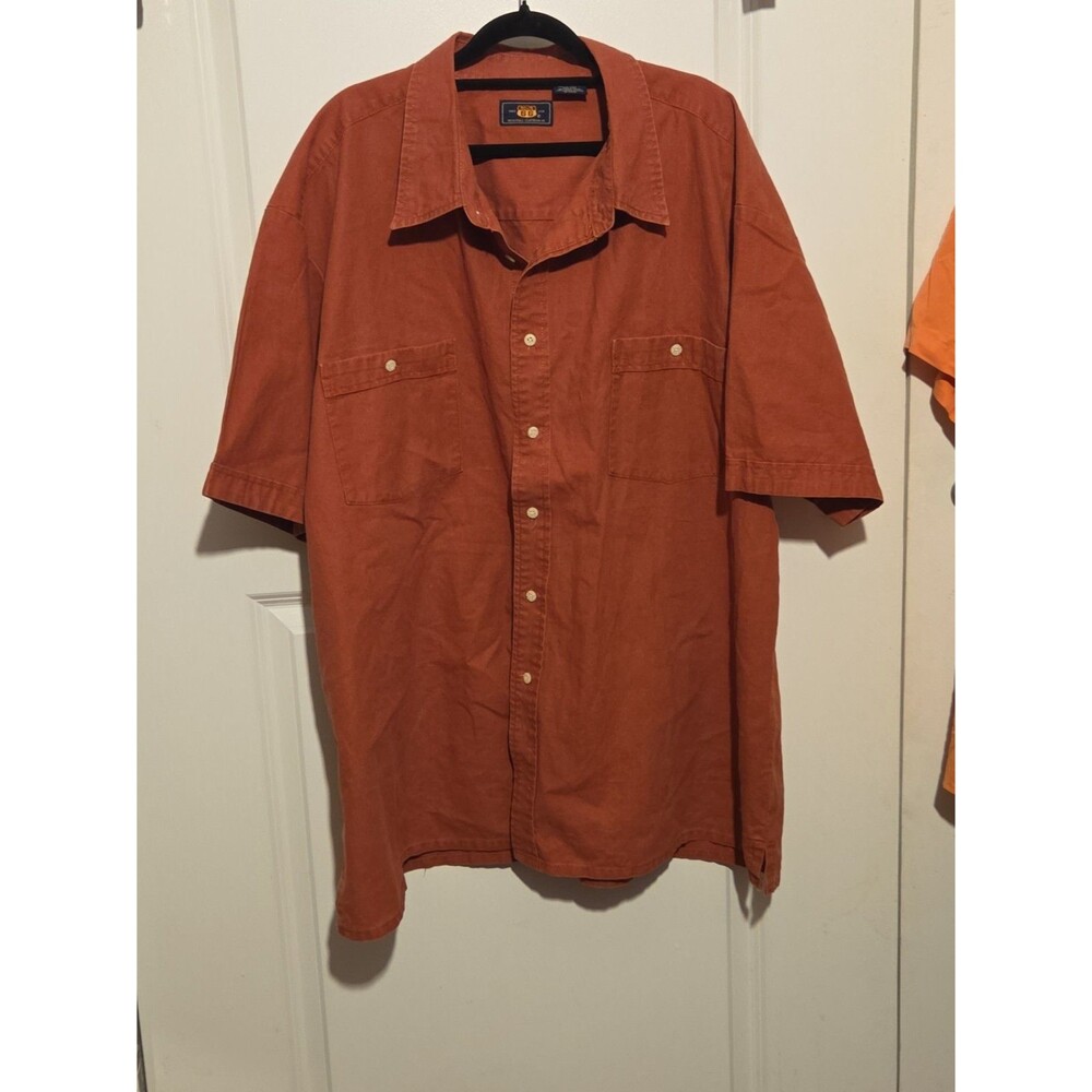 Route 66 Mens 2X Button Up Shirt Rust Orange Ramie Cotton Hong Kong Short Sleeve
